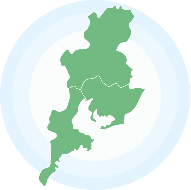 愛知・岐阜・三重の東海圏を表す地図。